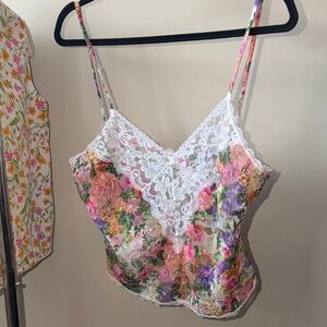 Vintage Floral Lace Trim Cami Top Lingerie